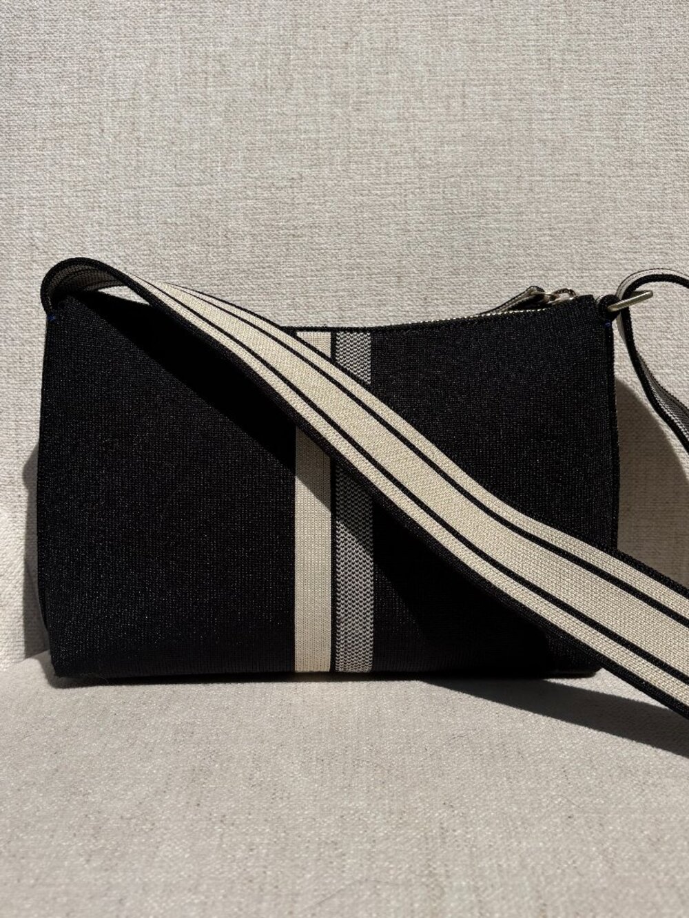 Rothy’s The Casual Crossbody Bag - Black & Ivory Stripe (Like New / Used Once) - Picture 2 of 11